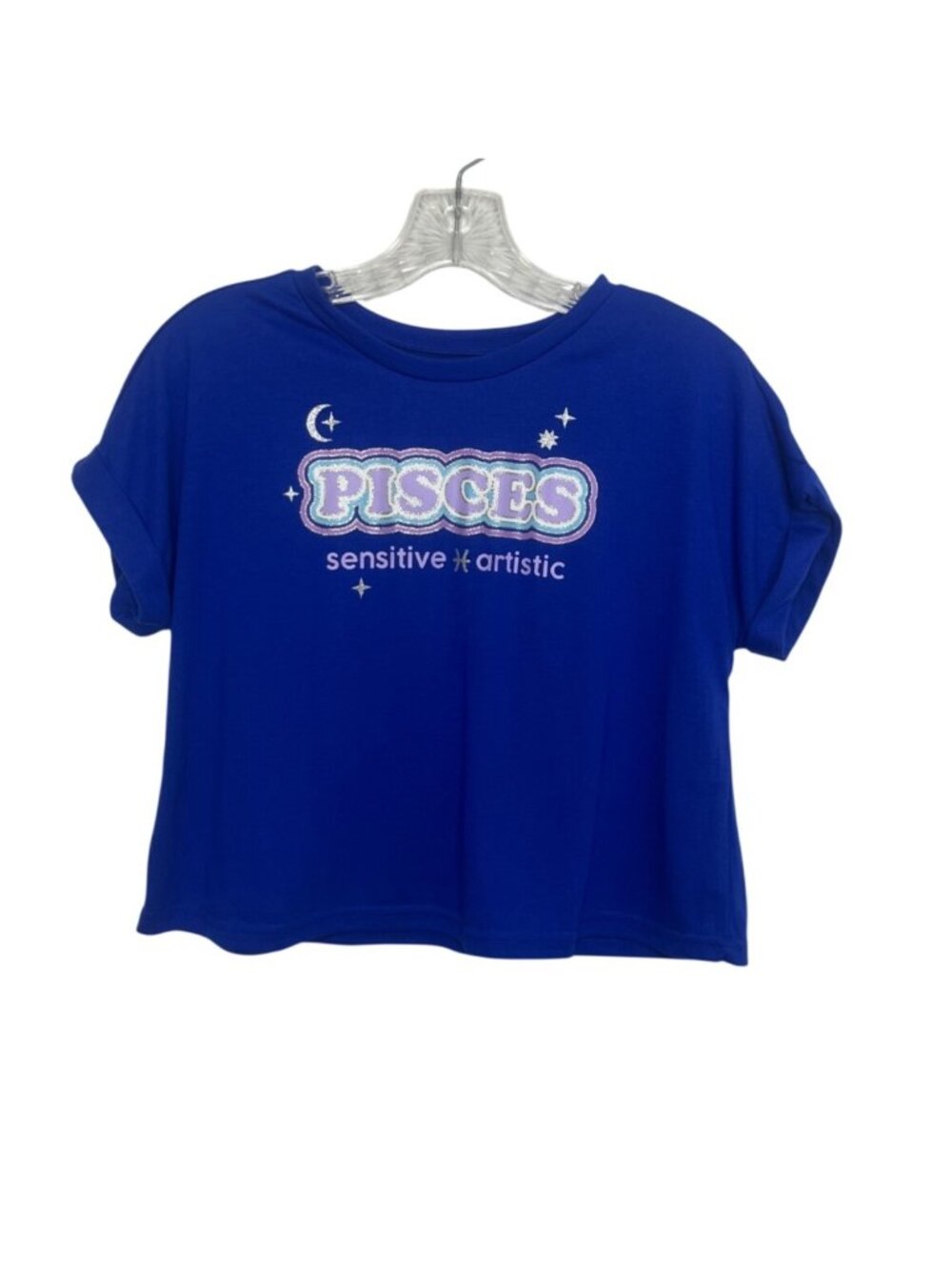 Sugar & Jade Pisces Zodiac Graphic Tee Tshirt Cropped Girls Medium Blue New‎ WOT